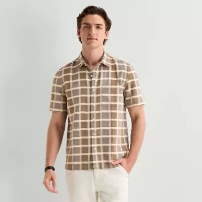 mutual weave Mens Short Sleeve Classic Fit Button-Down Shirt