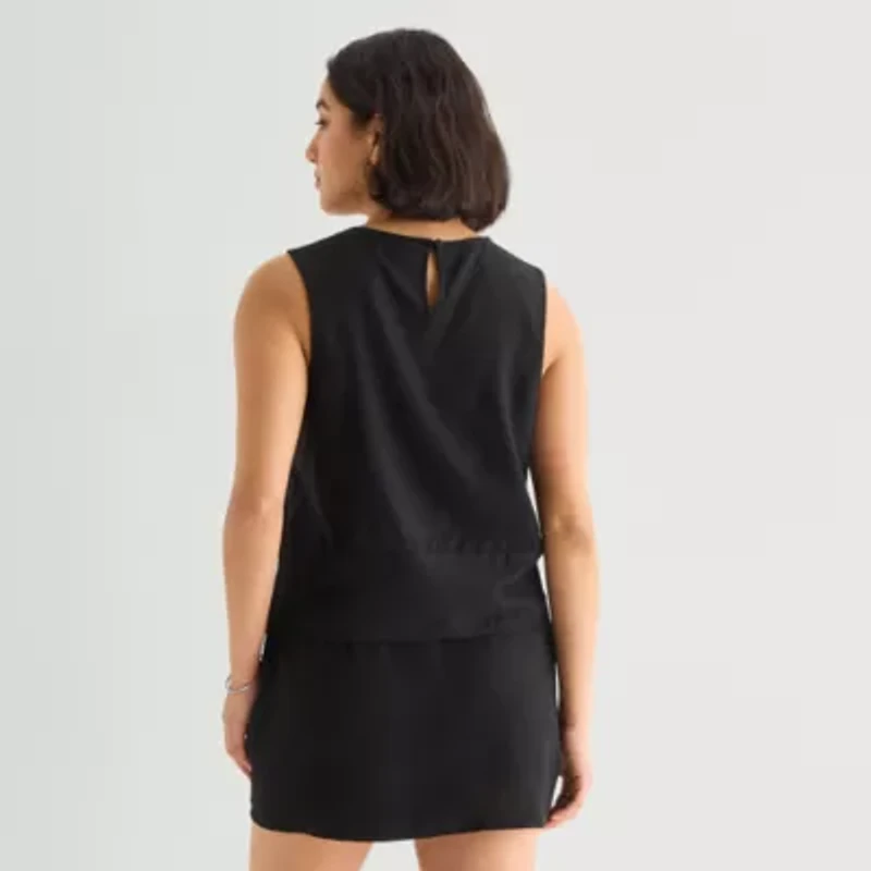 a.n.a Linen Womens Round Neck Sleeveless Blouse