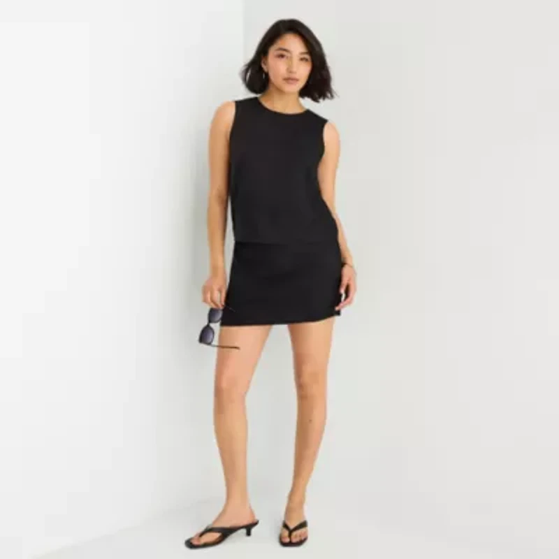 a.n.a Linen Womens Round Neck Sleeveless Blouse