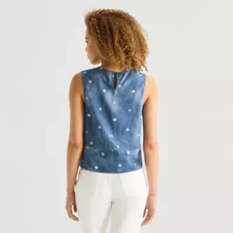 a.n.a Linen Womens Round Neck Sleeveless Blouse