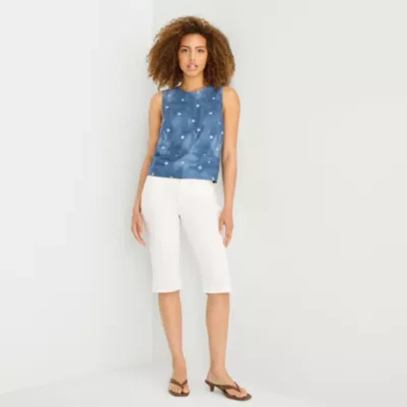 a.n.a Linen Womens Round Neck Sleeveless Blouse