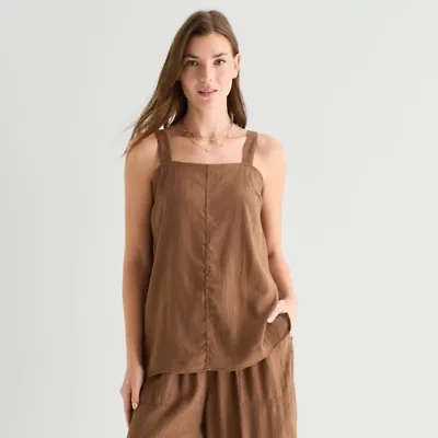 a.n.a Womens Square Neck Sleeveless Tunic Top