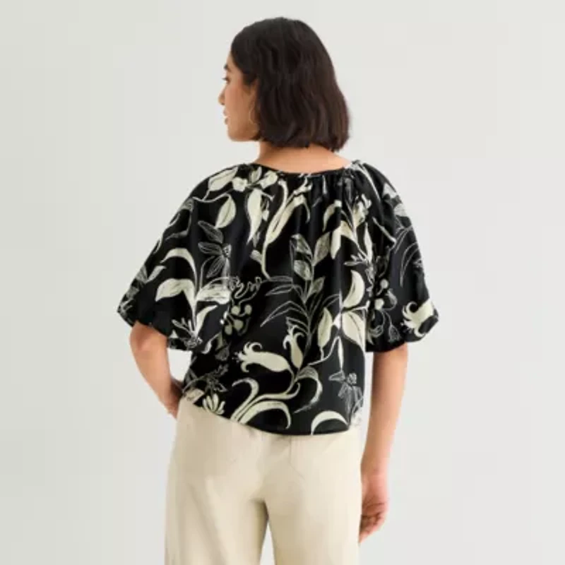 a.n.a Womens Crew Neck Short Sleeve Blouse