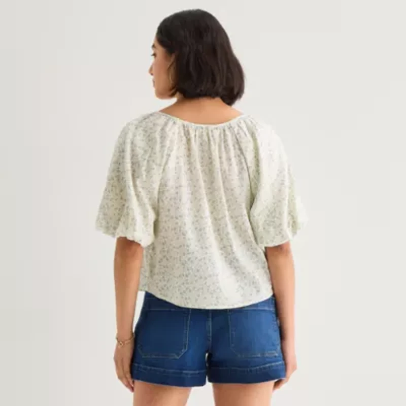a.n.a Womens Crew Neck Short Sleeve Blouse