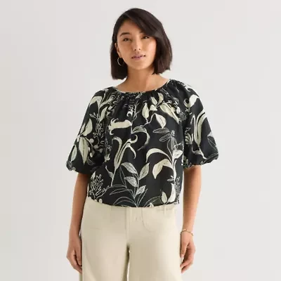 a.n.a Womens Crew Neck Short Sleeve Blouse