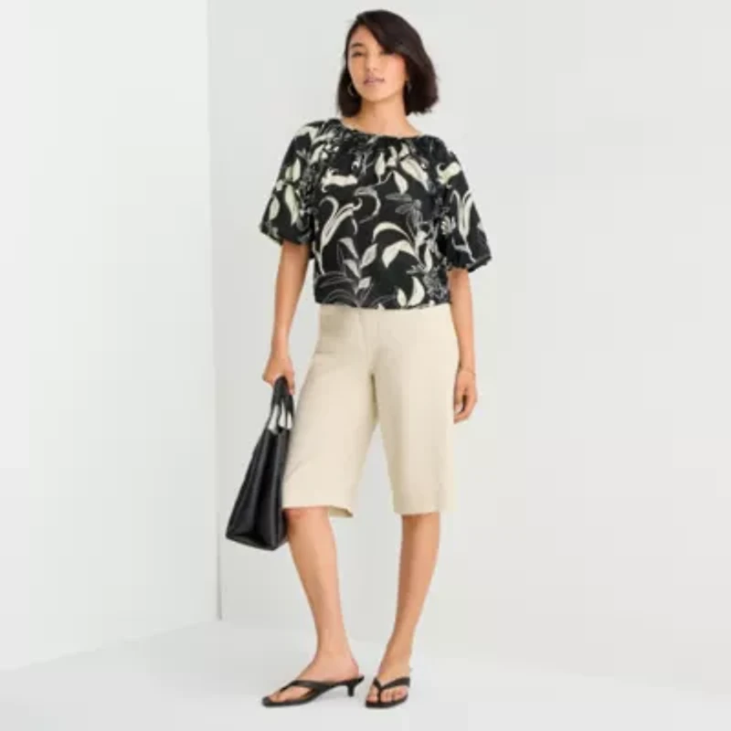 a.n.a Womens Crew Neck Short Sleeve Blouse
