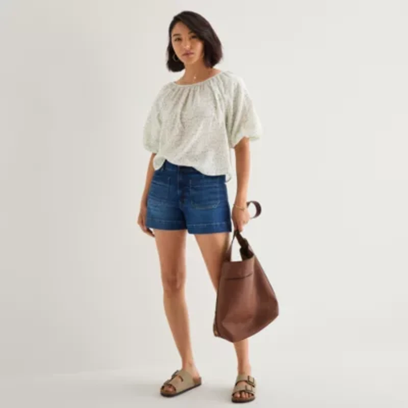 a.n.a Womens Crew Neck Short Sleeve Blouse