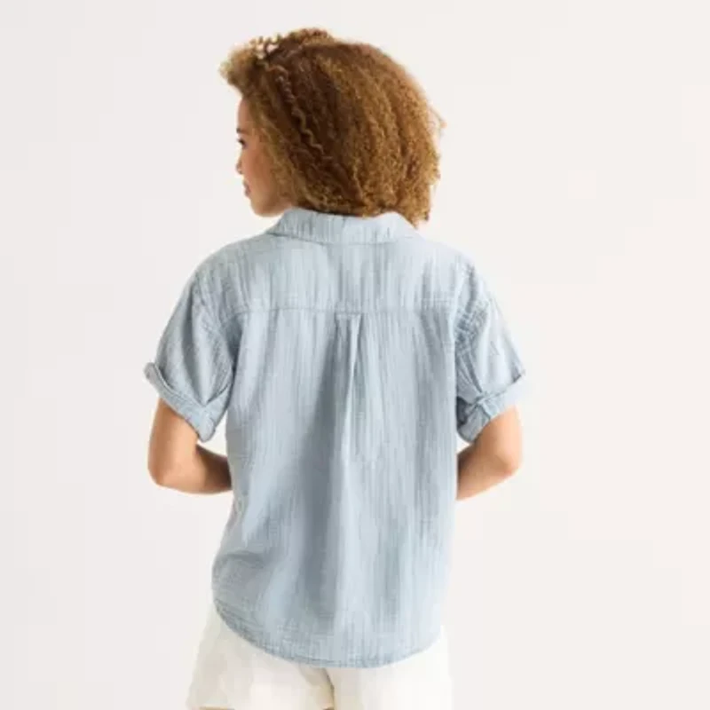 a.n.a Womens Y Neck Short Sleeve Blouse
