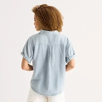 a.n.a Womens Y Neck Short Sleeve Blouse