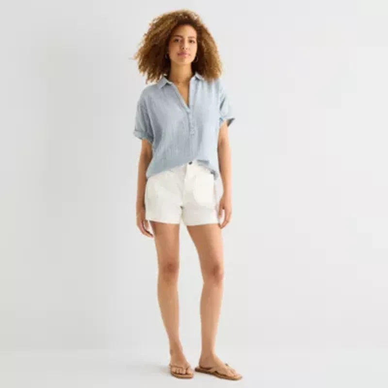 a.n.a Womens Y Neck Short Sleeve Blouse