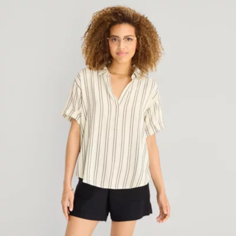 a.n.a Womens Y Neck Short Sleeve Blouse