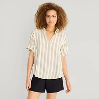 a.n.a Womens Y Neck Short Sleeve Blouse
