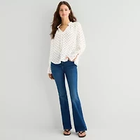 a.n.a Sheer Womens Split Tie Neck Long Sleeve Blouse