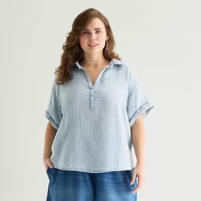 a.n.a Womens Plus Short Sleeve Blouse