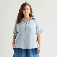 a.n.a Womens Plus Short Sleeve Blouse