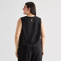 a.n.a Womens Plus Round Neck Sleeveless Blouse