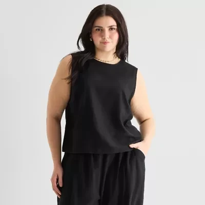 a.n.a Womens Plus Round Neck Sleeveless Blouse