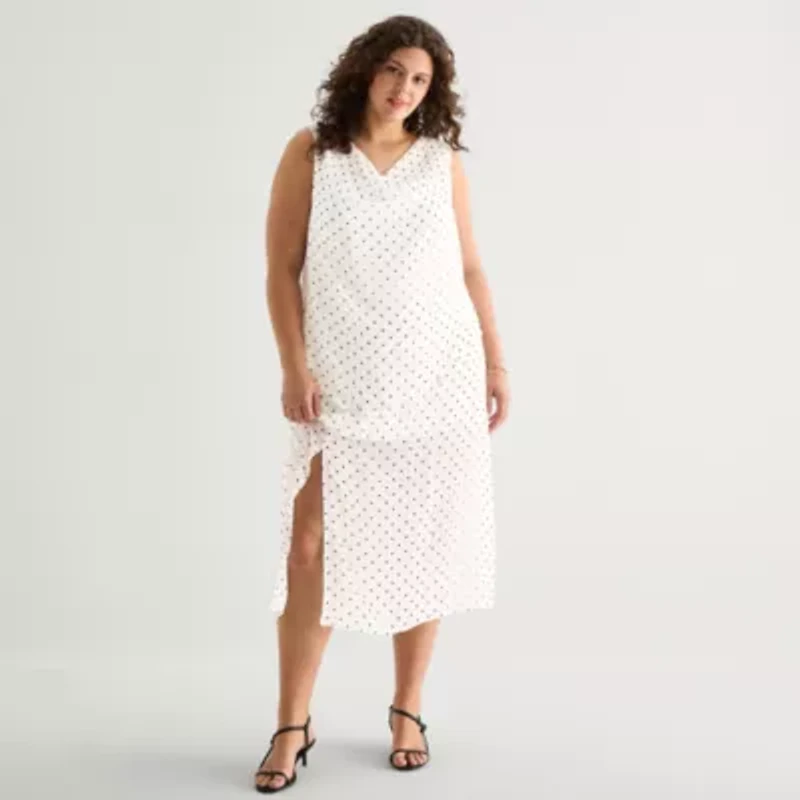 a.n.a Sheer Womens Plus Draped Neck Sleeveless Tank Top