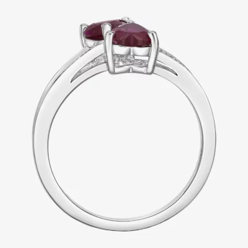Womens Diamond Accent Lab Created Red Ruby Sterling Silver -Stone Side Stone Cocktail Ring
