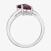 Womens Diamond Accent Lab Created Red Ruby Sterling Silver -Stone Side Stone Cocktail Ring