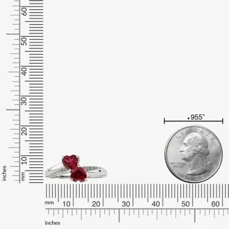 Womens Diamond Accent Lab Created Red Ruby Sterling Silver -Stone Side Stone Cocktail Ring