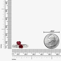 Womens Diamond Accent Lab Created Red Ruby Sterling Silver -Stone Side Stone Cocktail Ring