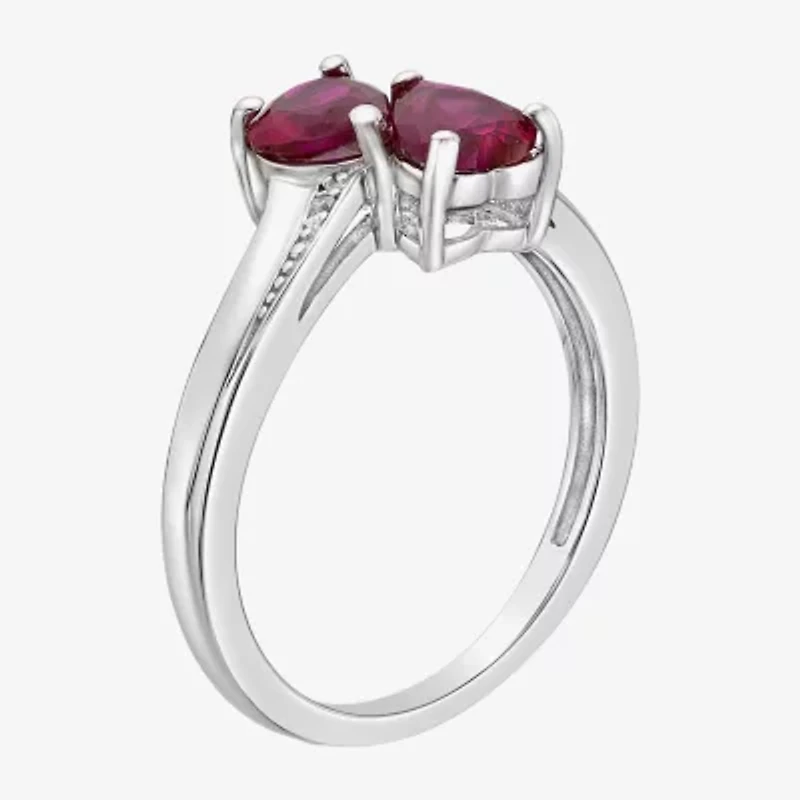 Womens Diamond Accent Lab Created Red Ruby Sterling Silver -Stone Side Stone Cocktail Ring