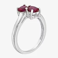 Womens Diamond Accent Lab Created Red Ruby Sterling Silver -Stone Side Stone Cocktail Ring
