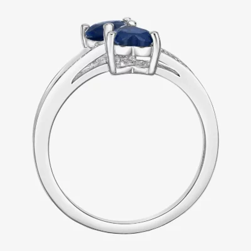 Womens Diamond Accent Lab Created Sapphire Sterling Silver -Stone Side Stone Cocktail Ring