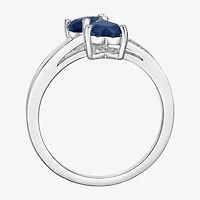 Womens Diamond Accent Lab Created Sapphire Sterling Silver -Stone Side Stone Cocktail Ring