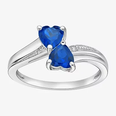 Womens Diamond Accent Lab Created Sapphire Sterling Silver -Stone Side Stone Cocktail Ring