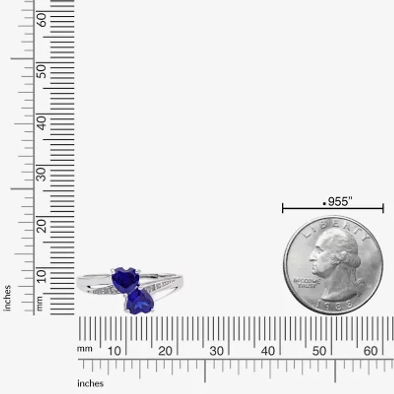 Womens Diamond Accent Lab Created Sapphire Sterling Silver -Stone Side Stone Cocktail Ring
