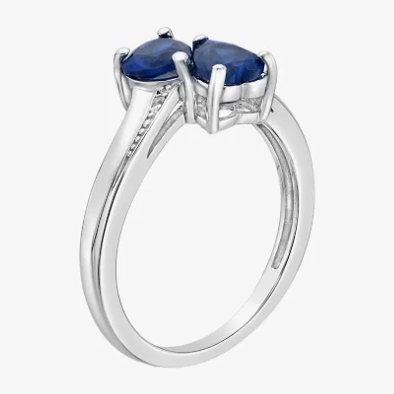 Womens Diamond Accent Lab Created Sapphire Sterling Silver -Stone Side Stone Cocktail Ring
