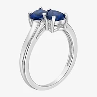 Womens Diamond Accent Lab Created Sapphire Sterling Silver -Stone Side Stone Cocktail Ring