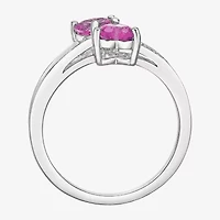 Womens Diamond Accent Lab Created Pink Sapphire Sterling Silver Side Stone Cocktail Ring