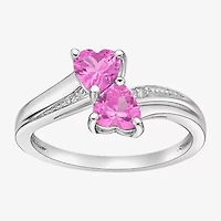 Womens Diamond Accent Lab Created Pink Sapphire Sterling Silver Side Stone Cocktail Ring