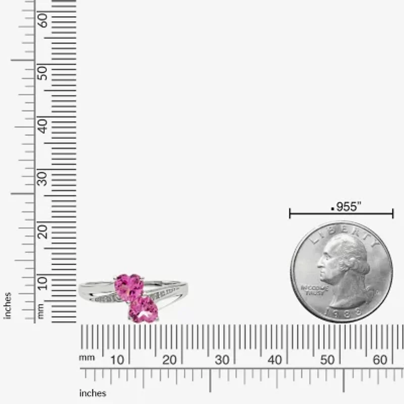 Womens Diamond Accent Lab Created Pink Sapphire Sterling Silver Side Stone Cocktail Ring