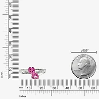 Womens Diamond Accent Lab Created Pink Sapphire Sterling Silver Side Stone Cocktail Ring