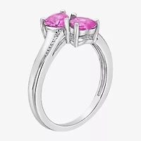 Womens Diamond Accent Lab Created Pink Sapphire Sterling Silver Side Stone Cocktail Ring