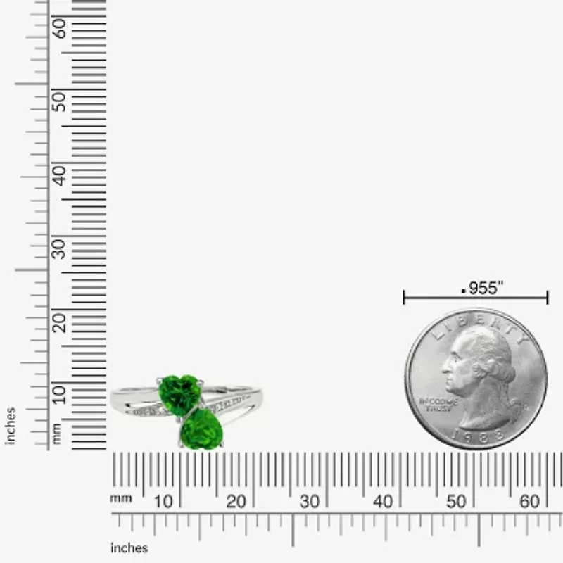 Womens Diamond Accent Lab Created Green Emerald Sterling Silver Side Stone Cocktail Ring