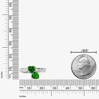 Womens Diamond Accent Lab Created Green Emerald Sterling Silver Side Stone Cocktail Ring