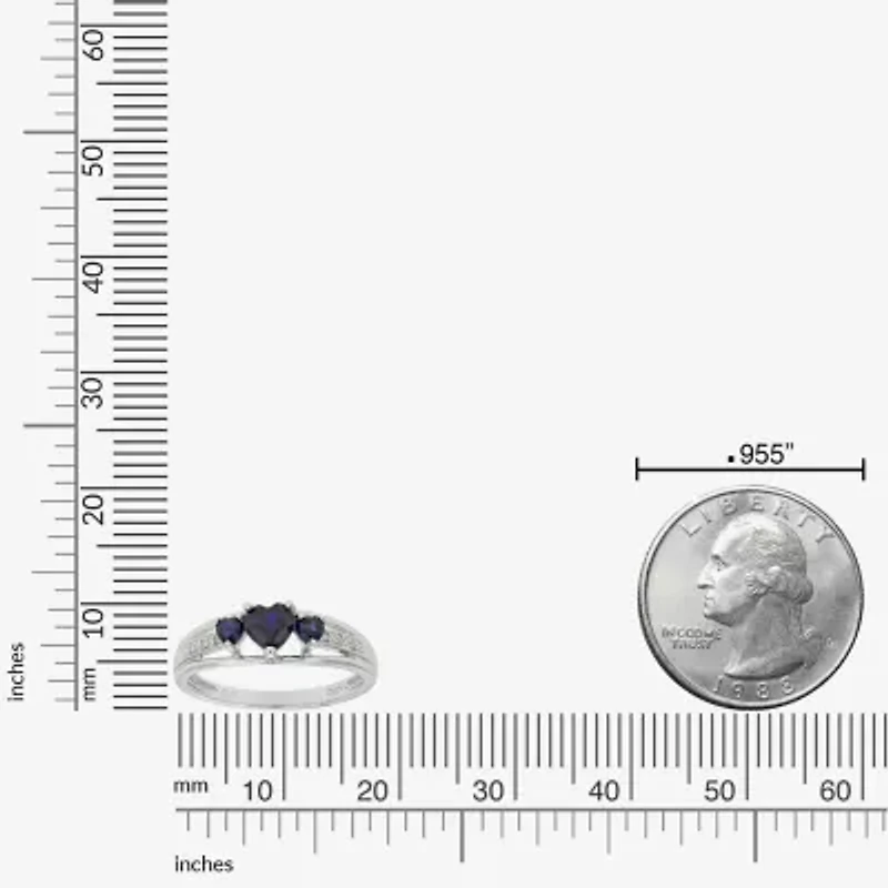 Womens Diamond Accent Lab Created Blue Sapphire Sterling Silver 3-Stone Side Stone Cocktail Ring