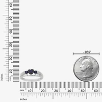 Womens Diamond Accent Lab Created Blue Sapphire Sterling Silver 3-Stone Side Stone Cocktail Ring