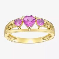 Womens Diamond Accent Lab Created Pink Sapphire 18K Gold Over Silver 3-Stone Side Stone Cocktail Ring