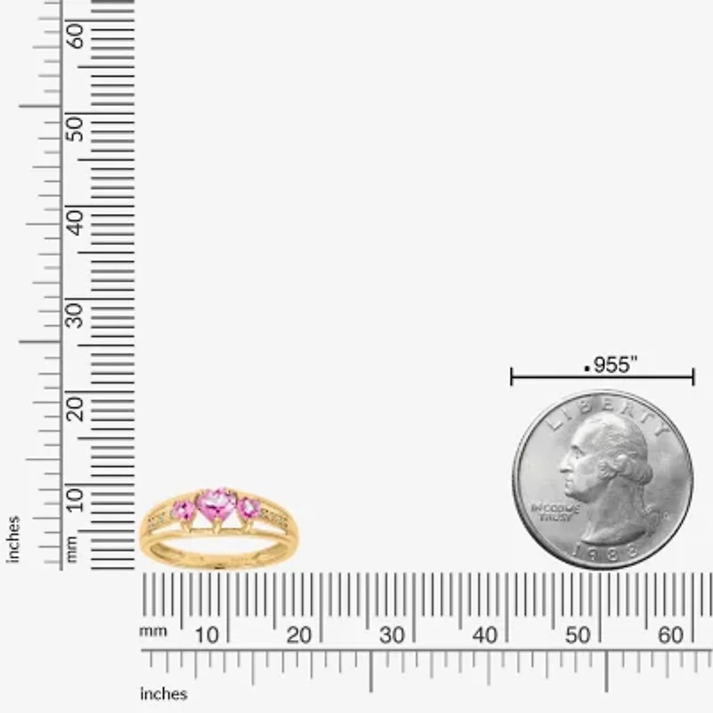 Womens Diamond Accent Lab Created Pink Sapphire 18K Gold Over Silver 3-Stone Side Stone Cocktail Ring