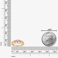 Womens Diamond Accent Lab Created Pink Sapphire 18K Gold Over Silver 3-Stone Side Stone Cocktail Ring