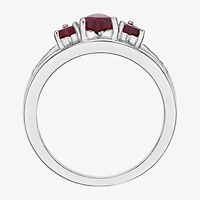 Womens Diamond Accent Lab Created Red Ruby Sterling Silver 3-Stone Side Stone Cocktail Ring