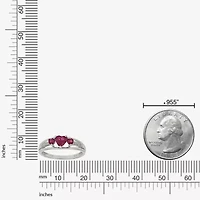 Womens Diamond Accent Lab Created Red Ruby Sterling Silver 3-Stone Side Stone Cocktail Ring