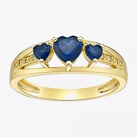 Womens Diamond Accent Lab Created Sapphire 18K Gold Over Silver 3-Stone Side Stone Cocktail Ring