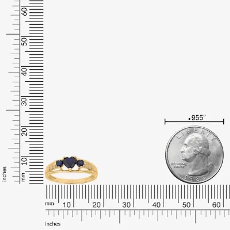 Womens Diamond Accent Lab Created Sapphire 18K Gold Over Silver 3-Stone Side Stone Cocktail Ring